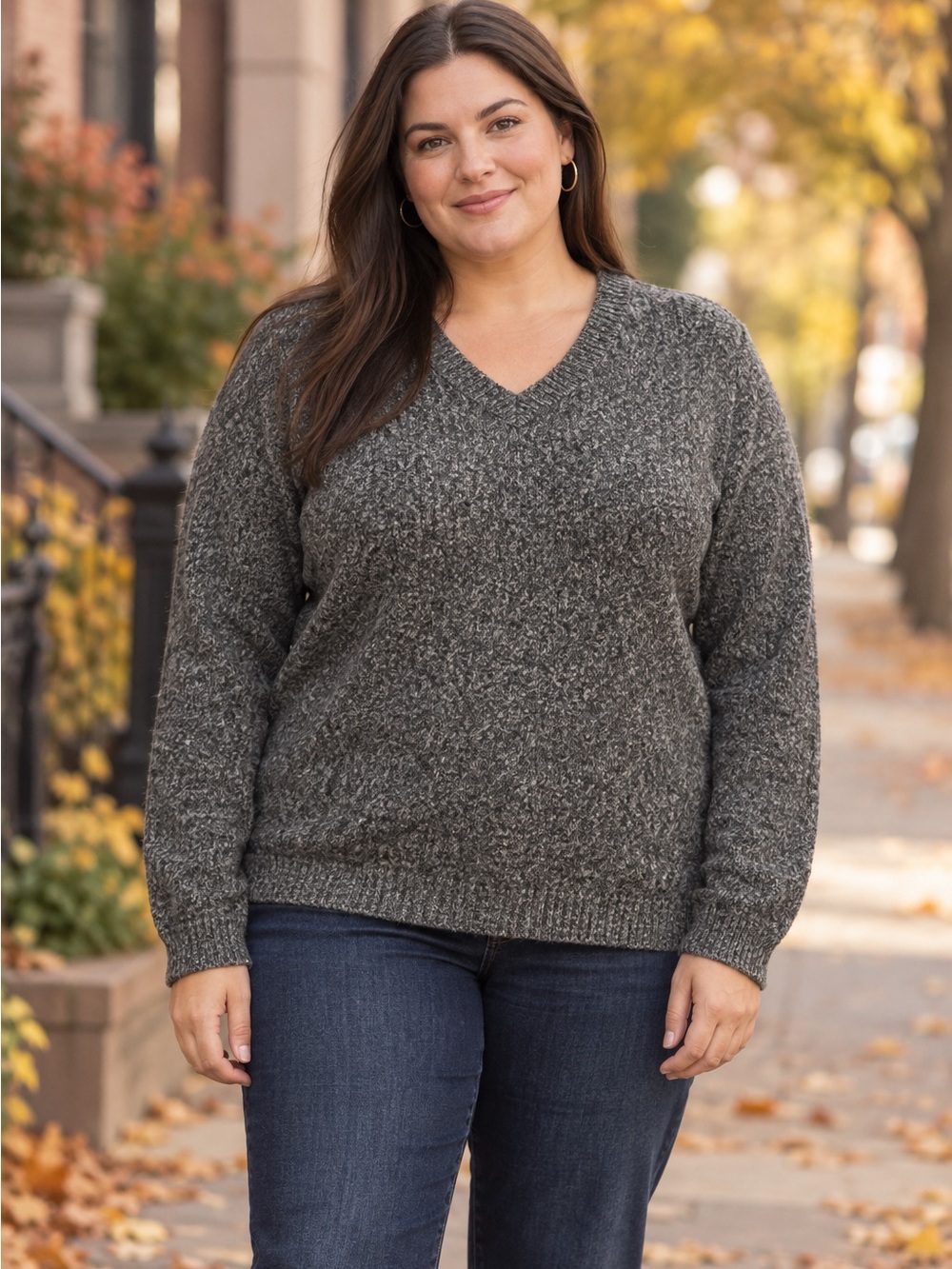 Old Navy Women’s 100% Lambswool Grey Marled V-Neck Sweater XL